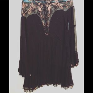 Free people black embellished long sleeve dress
